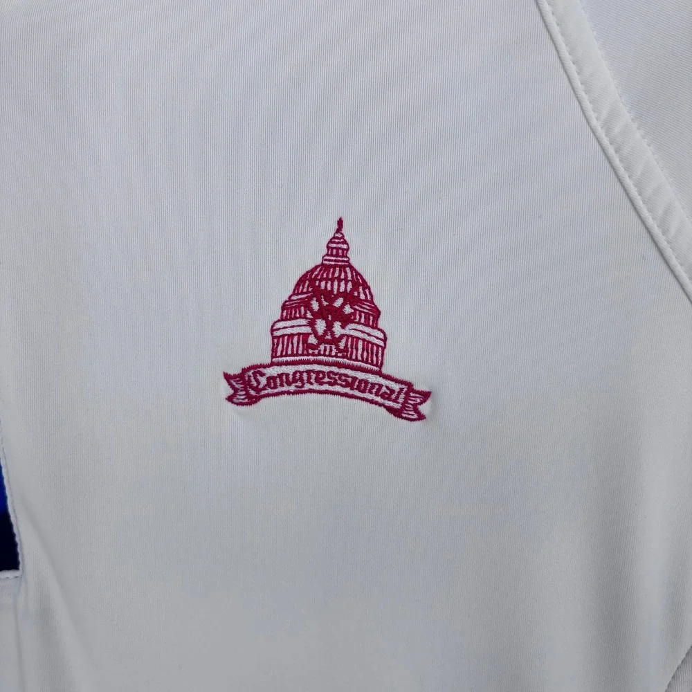 Peter Millar Congressional Golf 1/4 Zip Pullover Top Womens L White Navy Pink